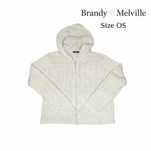 Brandy Melville Sage Green Cable Knit Zip Hoodie Cropped Sweater One Size